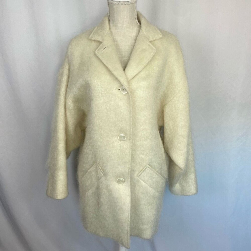 Vintage 80s Ivory/ Off White Mohair Coat Women Sz 10 M-L George David Fashions U